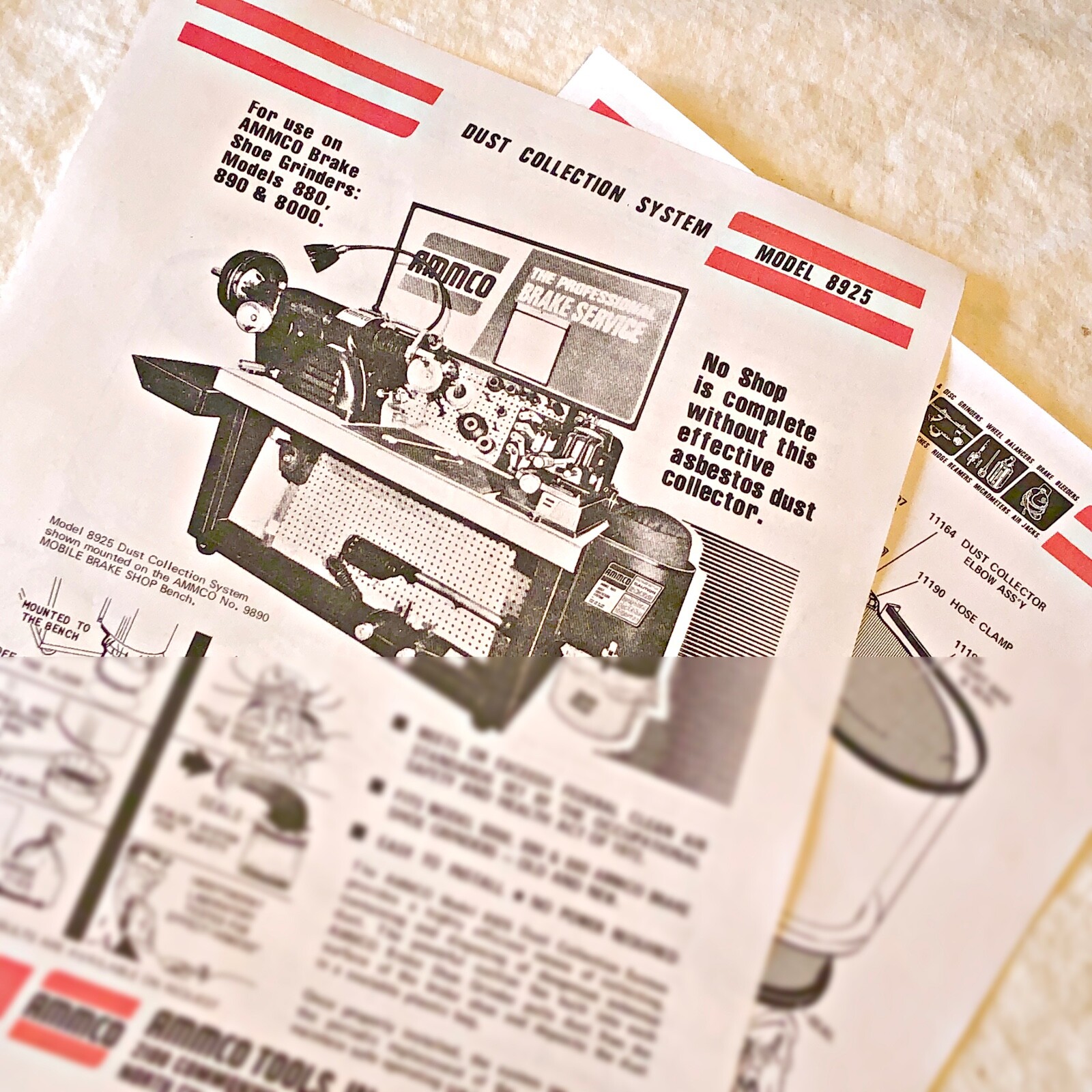 Ammco 8925 SafeArc Dust Collection System Manual Data Sheet Brake Shoe