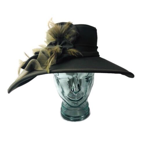 Vintage Chapeah Creations Deep Green & Gold Trim Bowler Hat  By Ruth Kropveld Vintage MCM Cream Black Wool Bucket Wire Roll Brim Ribbon  main image 3