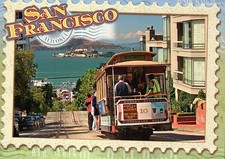 Cable Car in San Francisco California, Alcatraz in Bay, Transportation, Postcard
