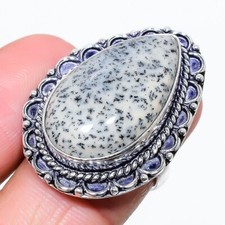 Natural Dendritic Agate Gemstone 925 Sterling Silver Jewelry Ring Size 7 US 