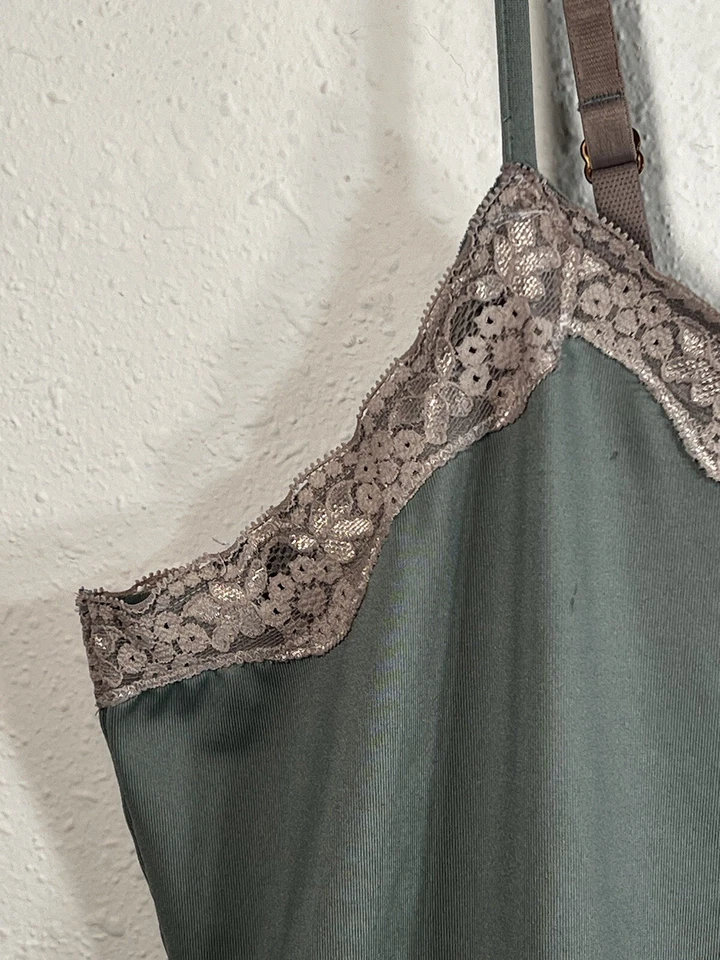 Vestido sin Mangas Soma Intimates L Verde y Encaje Babydoll Camisón Lencería Elástica Foto 2 de 4