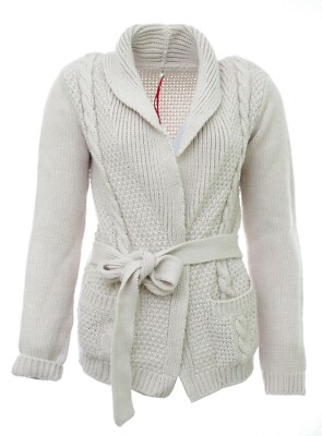 I CODE by IKKS Women's Beige Wool Twisted Shawl Cardigan Vest QA1708461