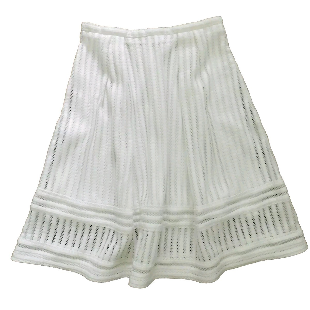 H&M White Lace Mesh Stripe Skirt A-Line Lined, Zip-Back