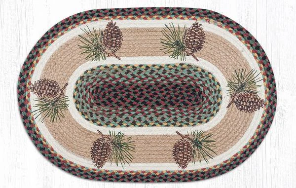 CAPITOL EARTH RUGS Braided Jute Stenciled Print Oval Area Rug. Earth Rugs. PINECONE SPRAY