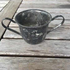 Vintage Silver Plate Baby Christening Cup w Repousse Duck and Double Handle