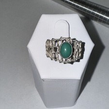 VINTAGE BEAUTIFUL STERLING SILVER RING ORNATE SPIDER WEB TURQUOISE SETTING S6