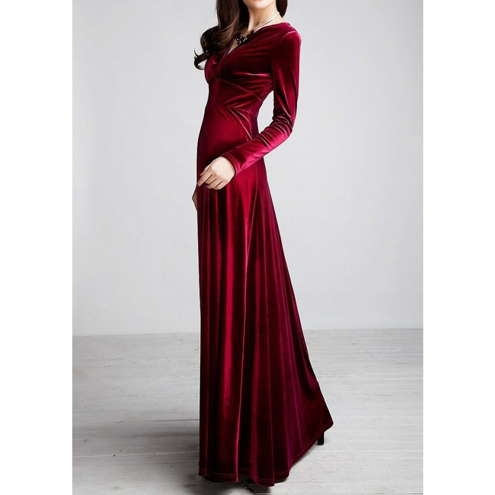 Women Winter Dress Long Sleeve V-Neck 