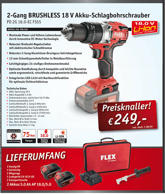 Flex Akku-Schlagbohrschrauber  PD 2G 18.0-EC FS55  2-Gang 18,0 V - 500.356