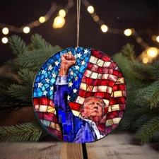 Trump with Raised Fist Stained Glass Christmas Ornament, American Pride Keepsake