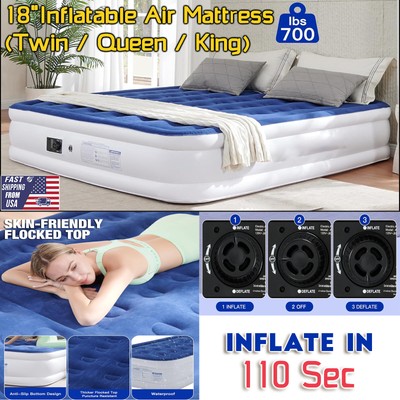 18'' Inflatable Air Mattress King Queen Twin Luxury Guest Bed with Built In Pump
