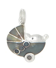Sterling Silver Baby Carriage Pram Stroller with Enamel Charm or Pendant