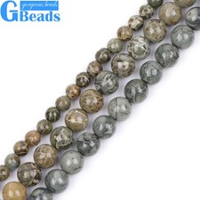 Round Green Bre Jasper Natural Gemstone Beads for Jewelry Making Strand 15"