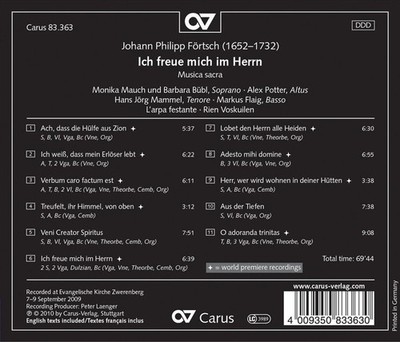 JOHANN PHILIPP F RTSCHE: ICH FREUE MICH IM HERRN NEW CD