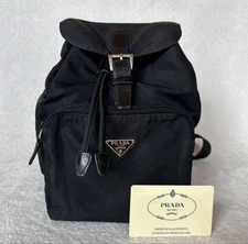 PRADA Tessuto Nylon Backpack Black Triangular Logo Authentic Used Bag