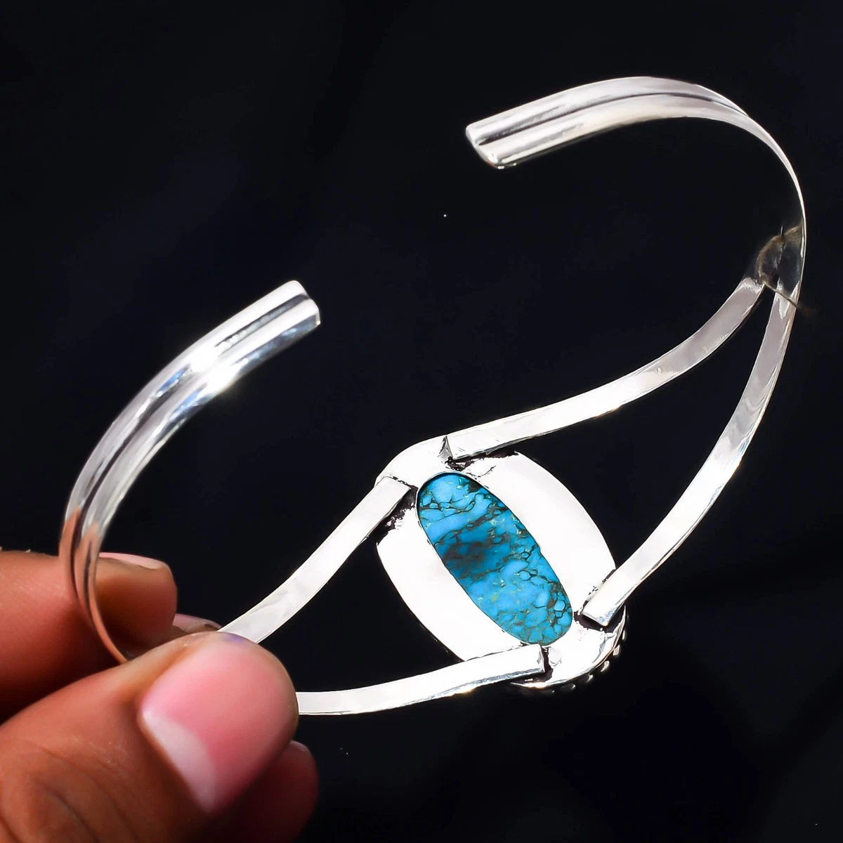 Turquoise Gemstone 925 Sterling Silver Handmade Bangle Jewelry Gift For Love