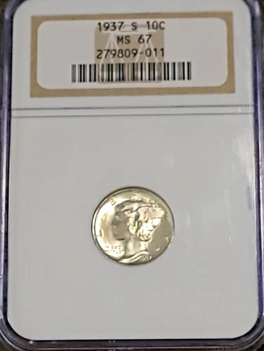 1937-S MERCURY DIME NGC GRADED IN MINT STATE 67 (MS67)