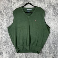 Polo Ralph Lauren Sweater Vest Mens XL Green V Neck Cotton Knit Pullover Golf
