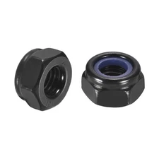 50Pcs M10 x 1.5 Nylon Insert Hex Lock Nuts, Carbon Steel Hex Stop Nut, Black