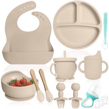 Silicone Baby Feeding Set with Suction Bowl, Spoons, and Utensils - 11pcs