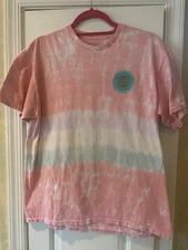 Simply Southern Women's Pink Tie Dye Short Sleeve Graphic Dog Tee Shirt Sz Large