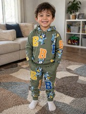Bluey Boys 2PC Hoodie Jogger Set Blue Green Outfit Size 4 Set