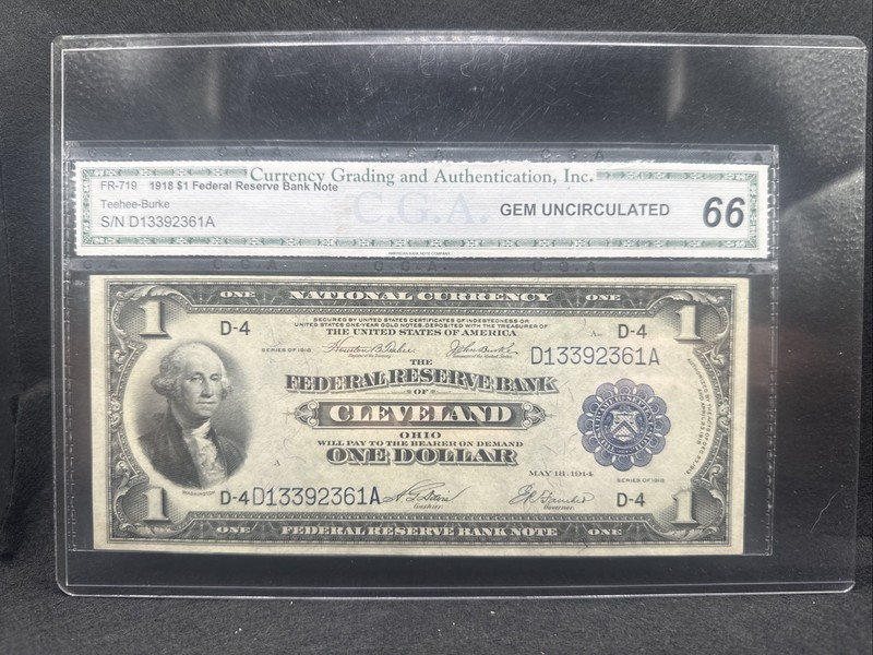 1918 $1 DOLLAR FEDERAL RESERVE BANK OF CLEVELAND OHIO - GEM UNCIRCULATED 66