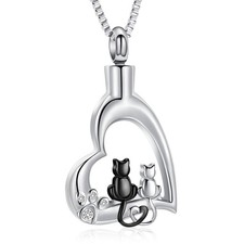 Heart Paw Pet Cremation Jewelry for Ashes Cute Cat Memorial Urn Necklace for ...