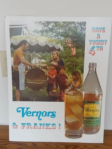 VINTAGE RARE VERNORS CARDBOARD ADVERTISING SIGN 4TH OF JULY 70'S