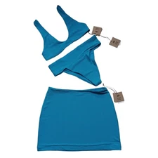 Free People Toast Swim Bikini Set 3 Piece Scoop Top/Banded Bottom/Skirt S NEW