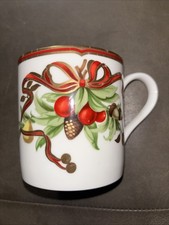 Tiffany  Co Holiday Porcelain Mug Japan Christmas Ribbon Berries - Excellent