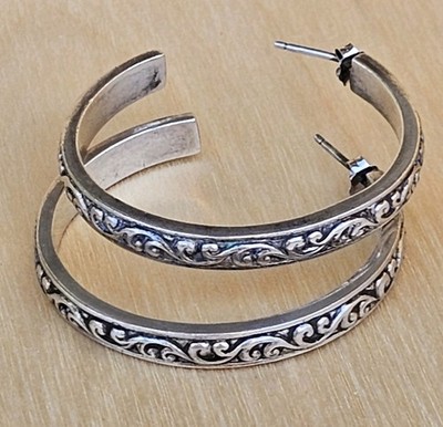 LOIS HILL Vintage 925 Sterling Silber Creolen verzierte Schnörkel