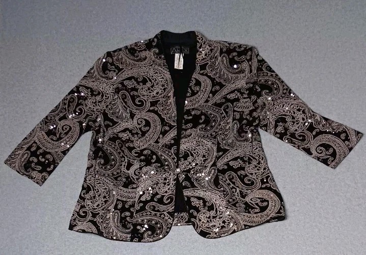 Alex Evenings Petite Sequin Blazer Jacket Womens Size XLP Black And White...