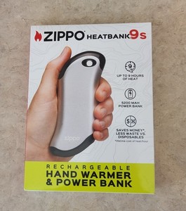 Zippo HeatBank 9s Rechargeable Hand Warmer & Power Bank, 5200 mAh, 9 hrs, SILVER