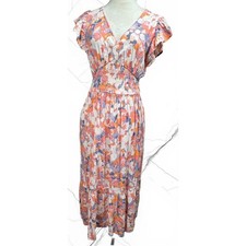 Gap Floral Maxi Dress Women Size M Multicolor Boho Smocked Waist Ruffle Sleeve