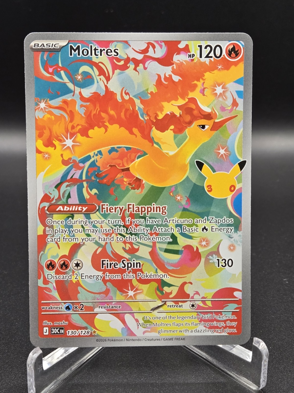 Pokémon TCG Moltres #130/128 30th Anniversary Celebration, Illustration Rare, NM