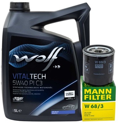 Motoröl Set Wolf Oil 5W40 5 Liter + Ölfilter für Toyota Yaris 1.8 GRMN 212 PS