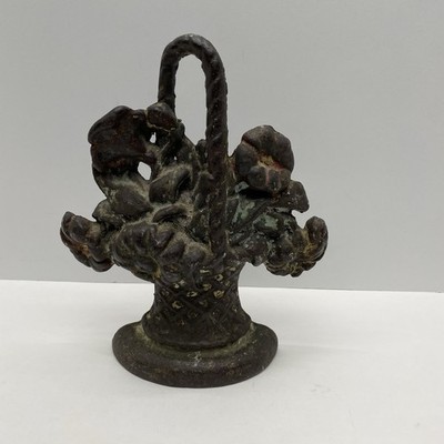 Antique Hubley Cast Iron Flower Basket Doorstop Vintage Floral Rustic Vintage