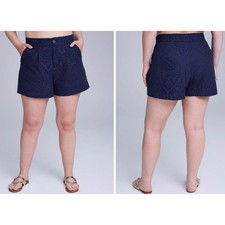 Torrid Belle Isle Navy Blue Cotton Eyelet Shorts Lined Feminine Plus Size 18
