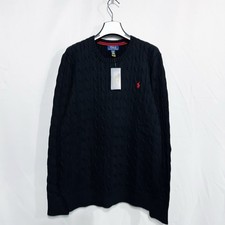 Ralph Lauren Big Boy Cable-Knit Cotton Sweater XL 18-20 Black Red Pony NWT