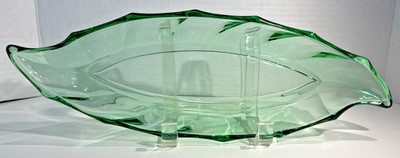 VTG LARGE Heisey Twist Green Moongleam Leaf Shape Celery Dish Tray 13x4'' 1928-35