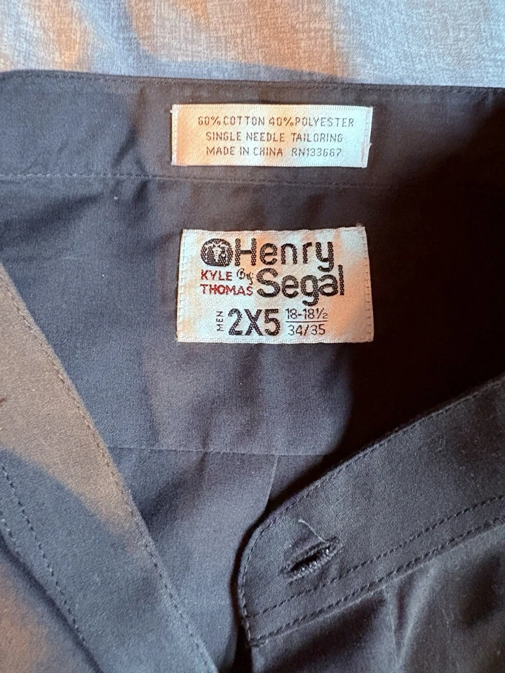 Henry Segal Mens Black Long Sleeve Band Collar Dress Shirt -  18-18 1/2 , 34/35 - Image 2 of 3