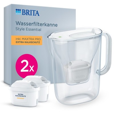 BRITA Wasserfilter-Kanne MAXTRA Style Essential weiß, 2x Extra Kalkschutz Filter