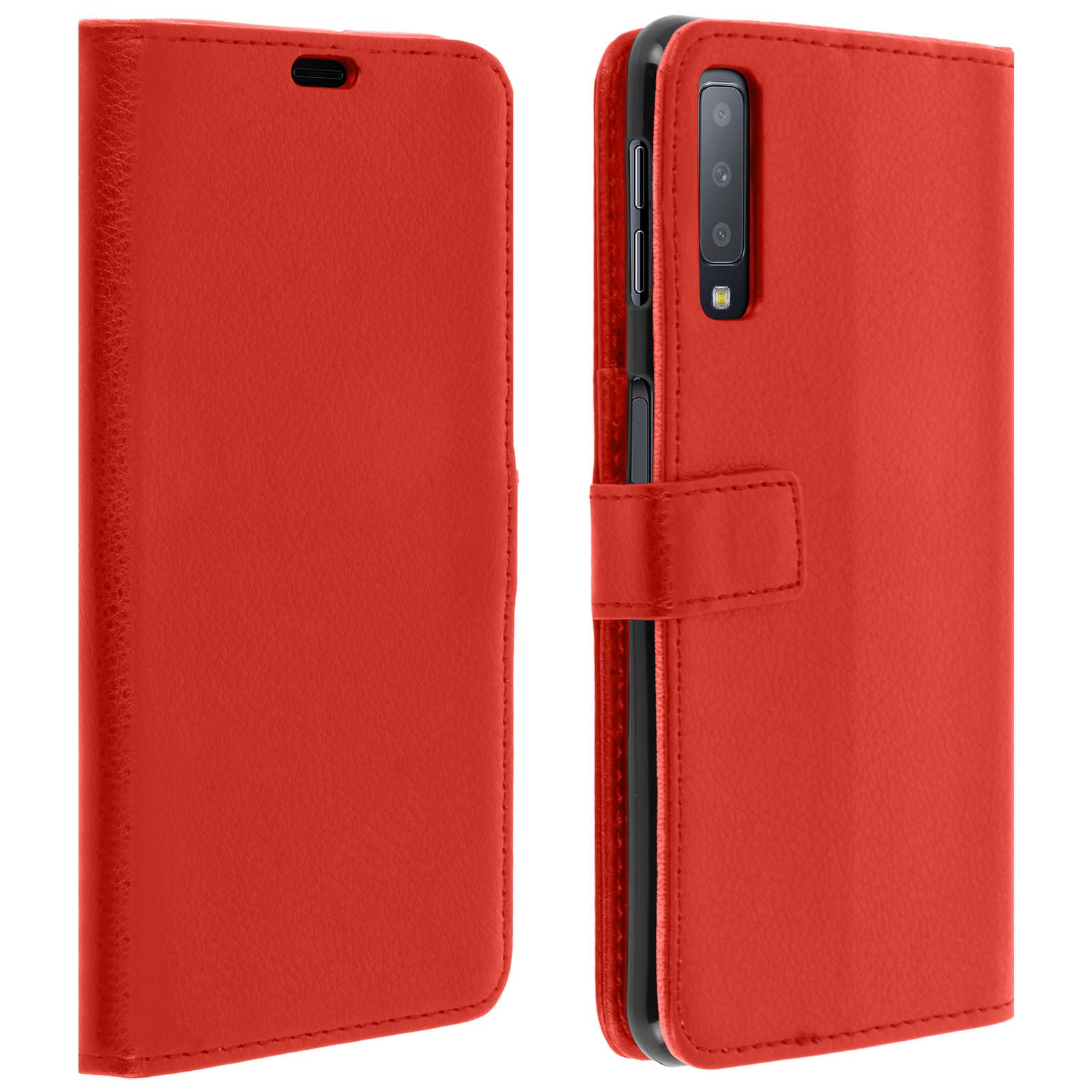 Coque Galaxy A7 2018 rouge style portefeuille pour visionner vos vidéos