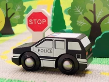 Maxim Wooden Police Car SUV Cruiser Toy Railway Train Thomas Brio Compatible 