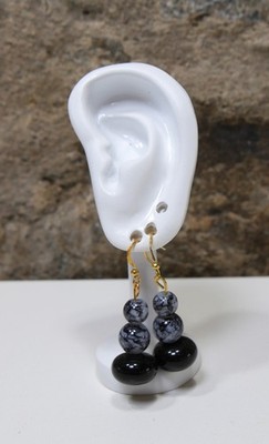 Handmade Ohrringe Modeschmuck Ohrhänger Perlen in schwarz grau gold