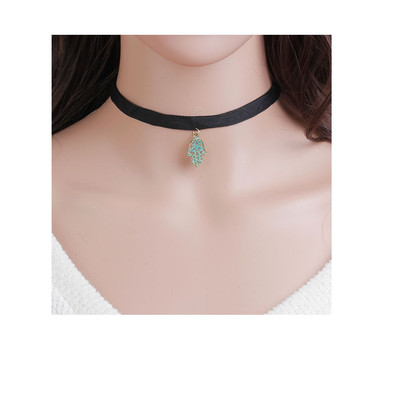 Sexy Sparkles Velvet Hamsa Hand Choker Necklace for Women Girls Gothic Choker Bo