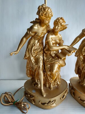 Pair Art Nouveau Figural Lamp Lamps 24.5