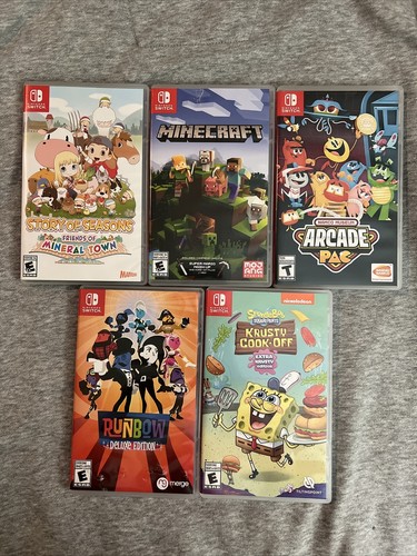 Nintendo Switch 5 Game Lot Spongebob Story Of Season Runbow Minecraft Tested