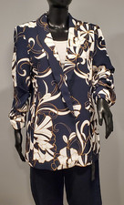 NWT Chico's Floral Ruched Sleeve Soft Jacket, Size 3, Navy/White, Retail 179