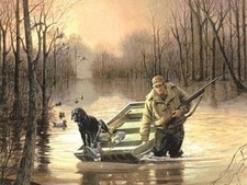 R.J.Mcdonld S/N Print Slippin In Duck Hunting Black Lab 21.5 x 16.5